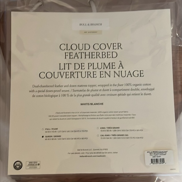 Boll & Branch Queen Cloud Cover Featherbed - Picture 6 of 10